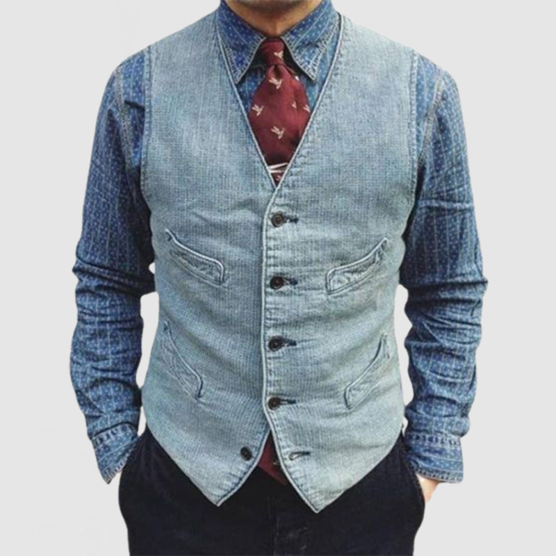Chaleco sin mangas vintage con cuello en V y bolsillo