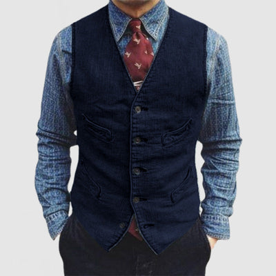 Chaleco sin mangas vintage con cuello en V y bolsillo
