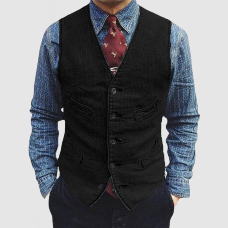 Chaleco sin mangas vintage con cuello en V y bolsillo