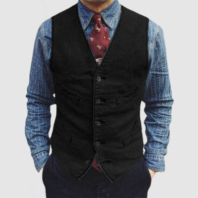 Chaleco sin mangas vintage con cuello en V y bolsillo