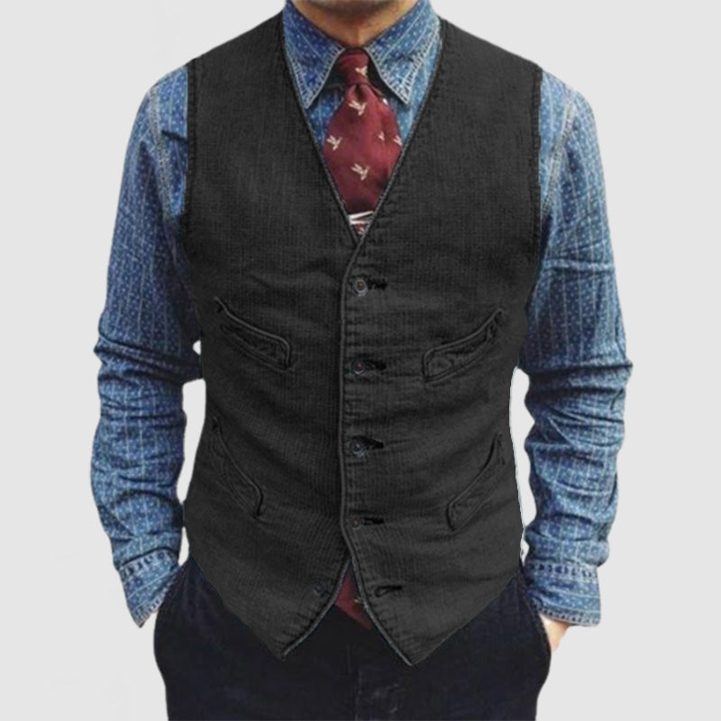 Chaleco sin mangas vintage con cuello en V y bolsillo